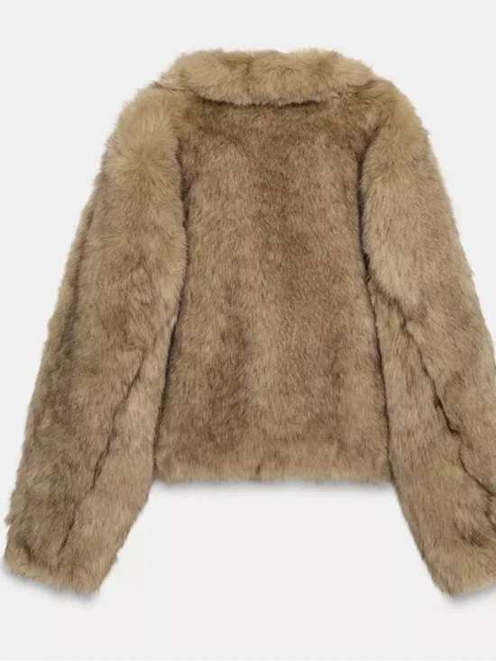 NWT BRAND NEW RARE SOLD OUT ZARA LIGHT BROWN /TAN FAUX FUR SHORT COAT - Picture 3 of 8